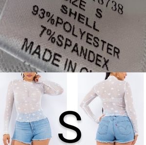 🆕White Mesh Long Sleeve Star Velvet Detail Blouse Top ~ Size S